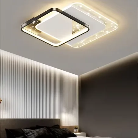 Plafonnier Double Carré Effet Ciel Étoilé – Luminaire LED Design (3 Ambiances)