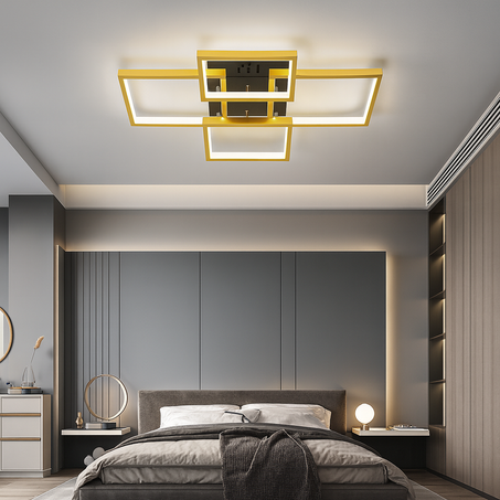 Plafonnier LED Moderne – 4 Cadres Croisés (Gold)
