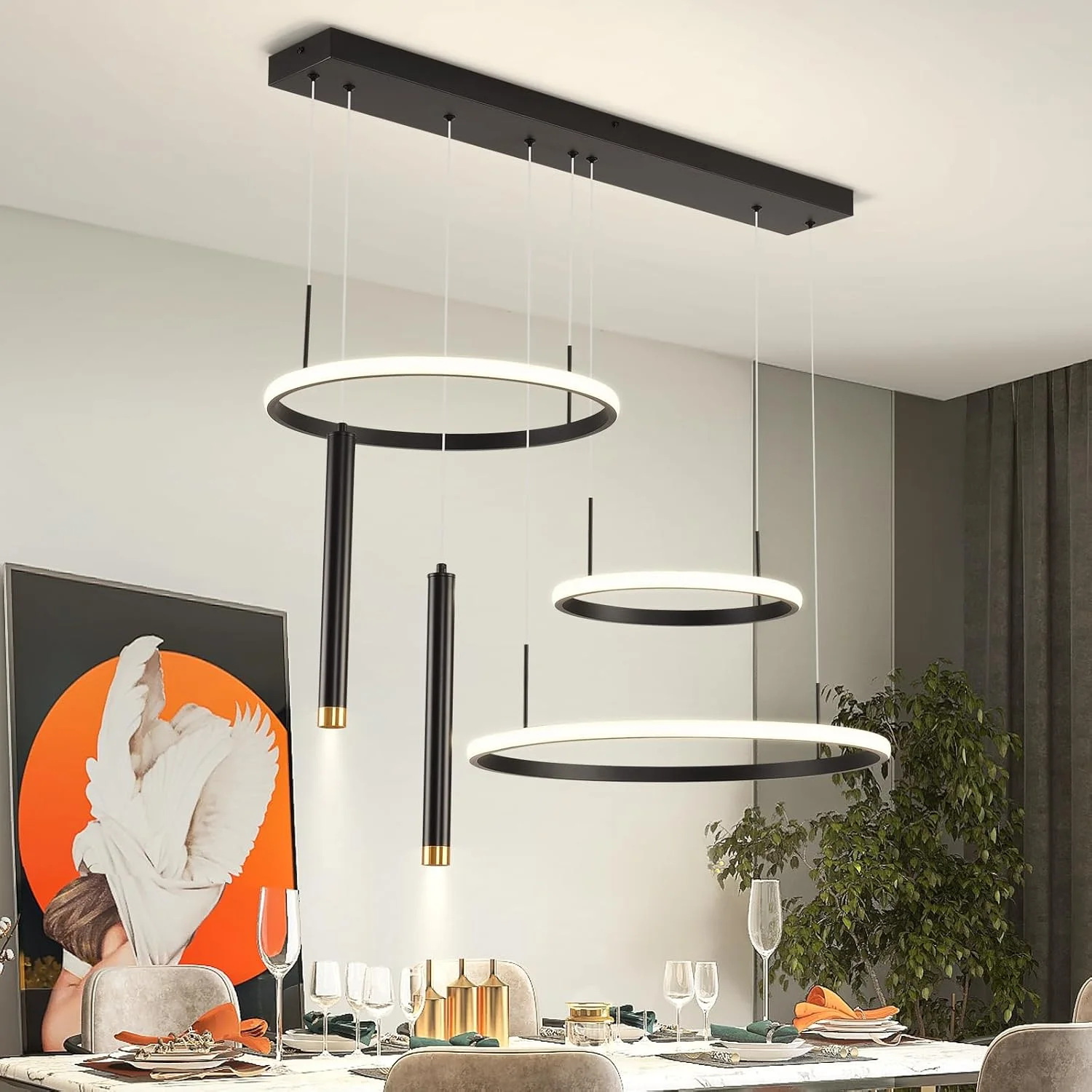 Grand Lustre Suspension Géométrique – Design Artistique (Carré ou Rond)