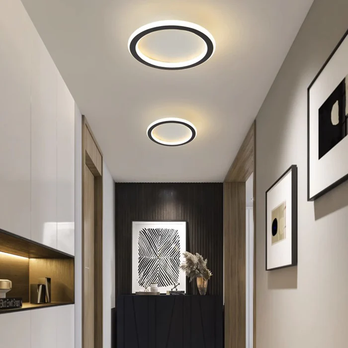 Plafonnier Rond Minimaliste en Fer (Noir/Blanc) – 3 Ambiances Lumineuses