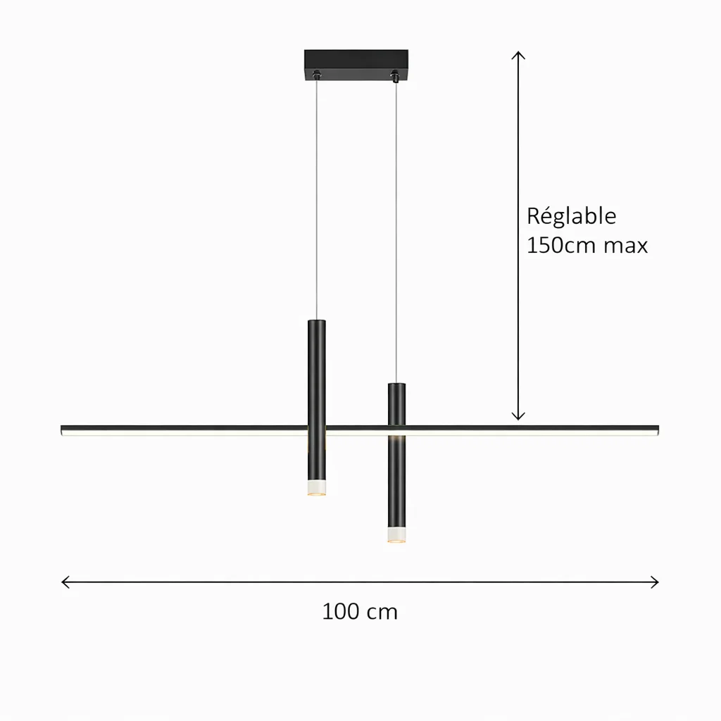 Suspension Barre LED avec 2 Spots Orientables – Éclairage Double Fonction