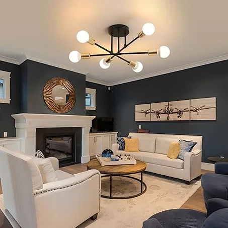 Lustre Plafonnier Vintage 6 Lumières – Noir & Or