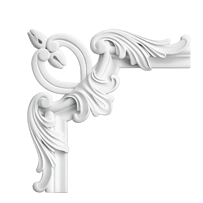 Ornement d’Angle Baroque en Plâtre Décoratif – Élément Mural Élégant pour Intérieur Luxe