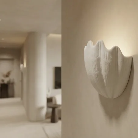 Cache Lampe "Grande Coquille" en Plâtre Naturel –INTERIEUR