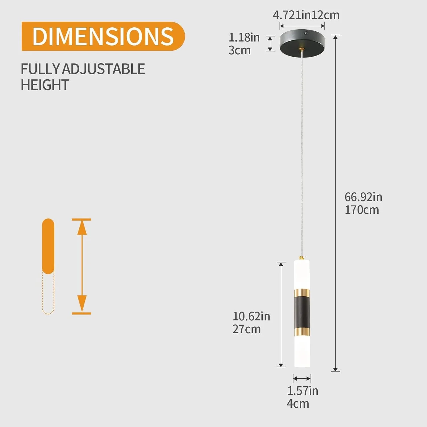 Suspension Cylindrique Luxe (Noir & Or) – Luminaire pour Tête de Lit ou Bar