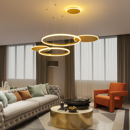 Nouveau Lustre LED – 4 Anneaux Design