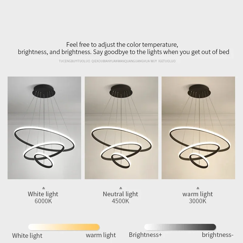 Lustre Led En Cercles 75W Hauteur Réglable, Convient Au Salon, Chambre ou Salle à Manger