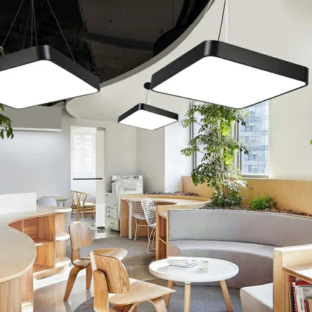 Suspension LED Carrée Design (60x60cm) – Lustre Noir pour Bureau & Showroom (54W)