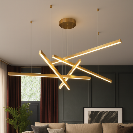 Lustre LED Moderne en Aluminium Doré – 5 Barres Lumineuses