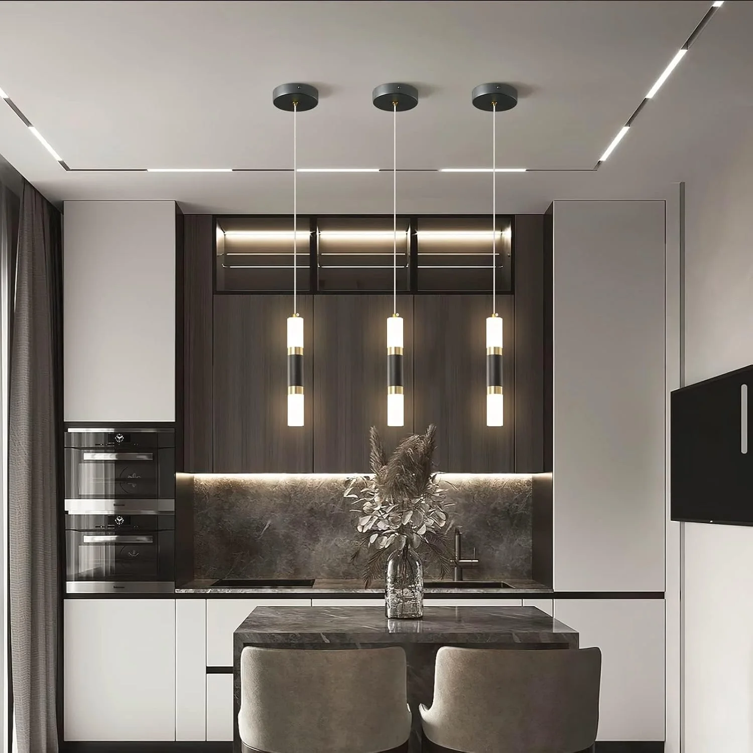 Suspension Cylindrique Luxe (Noir & Or) – Luminaire pour Tête de Lit ou Bar