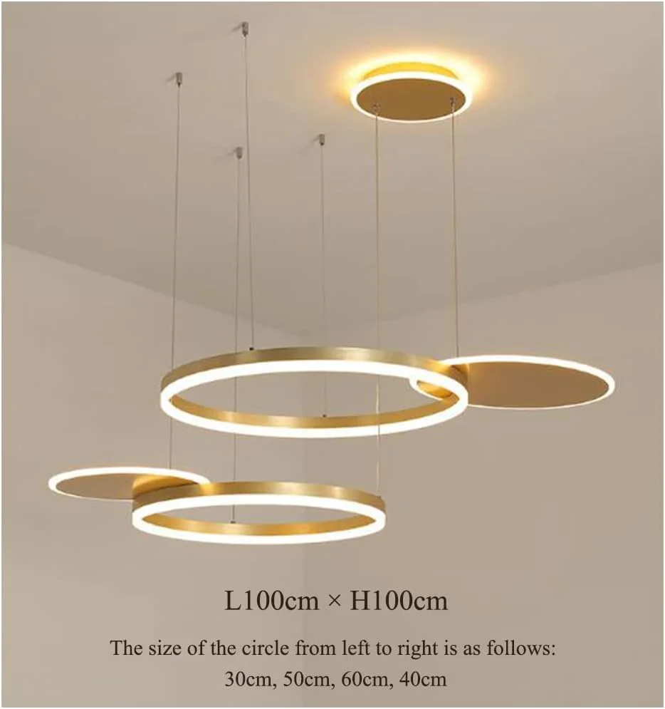 Plafonnier 4 Anneaux Entrelacés Dorés – Éclairage Puissant Salon