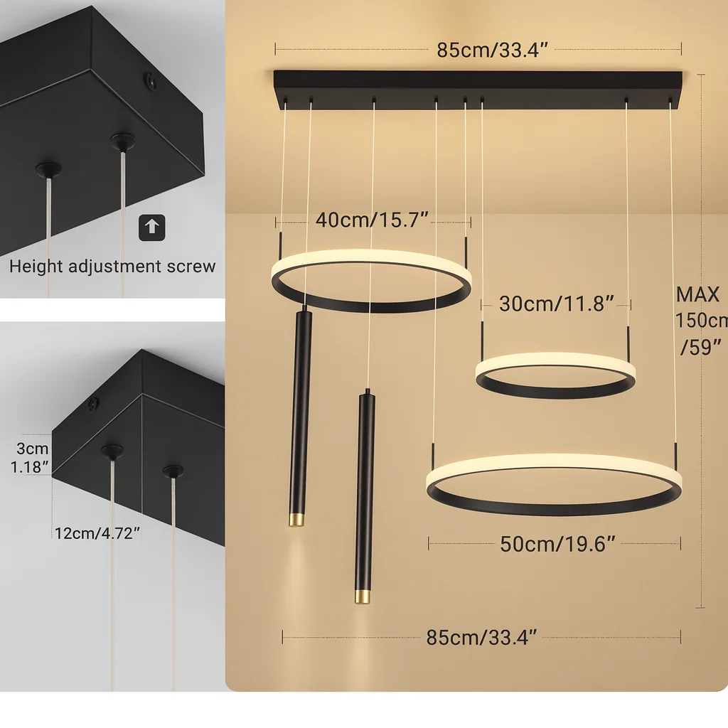 Grand Lustre Suspension Géométrique – Design Artistique (Carré ou Rond)