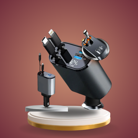 شاحن السيارة 4 في 1 القابل للسحب – شحن سريع بدون فوضى!