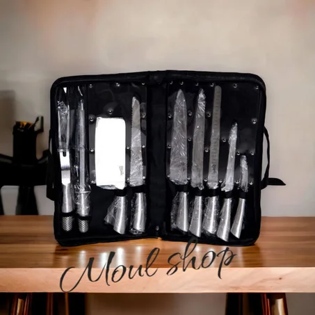 10 سكاكين مطبخ محترفة عالية الدقة مع حقيبتها