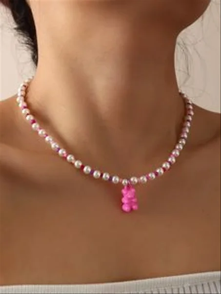 collier perle blanc et rose avec motifs