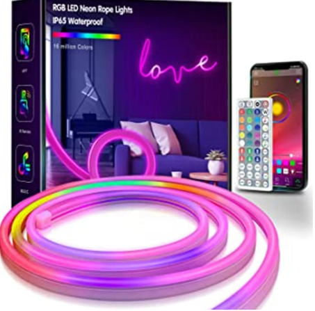 16.4FT Neon Lights RGB LED Neon Rope Lights W/ Remote Control, Smart LED Neon Light Strip W/ smart APP LED Strip Lights waterproof for Indoors & Outdoors