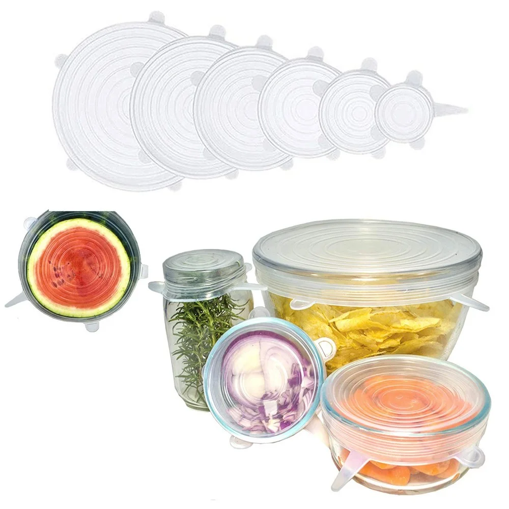 عرض غطاء حلة معدن متعدد المقاسات + 6 قطع أغطية سيليكون فائقة الإمتداد قابلة لإعادة الاستخدام