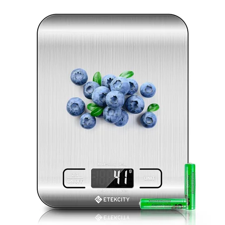 Báscula de cocina digital multifunción Etekcity, báscula de alimentos, 11 lbs, plata, acero inoxidable (pilas incluidas).