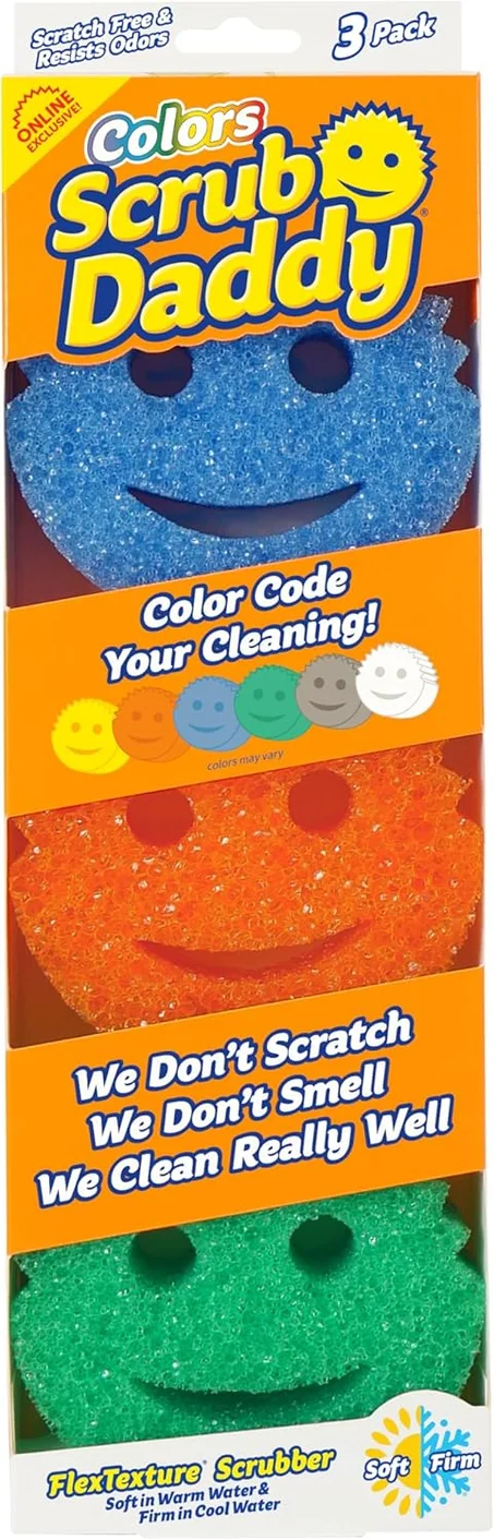 Scrub Daddy Esponjas de Color – Esponjas multiusos para platos sin arañazos para limpieza de cocina, baño y hogar – Hechas con espuma de polímero sin BPA (3 Unidades)