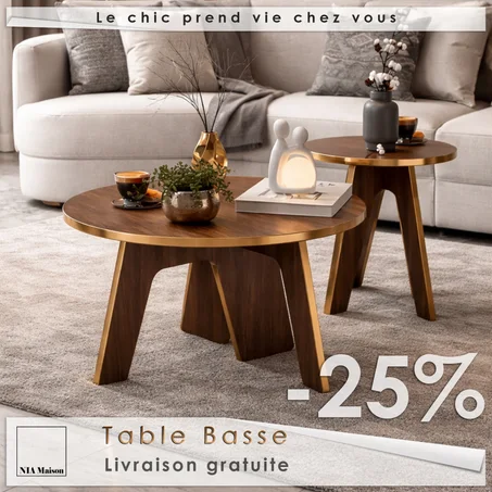 Duo de Tables Basses Rondes en Bois – Design Moderne & Chic
