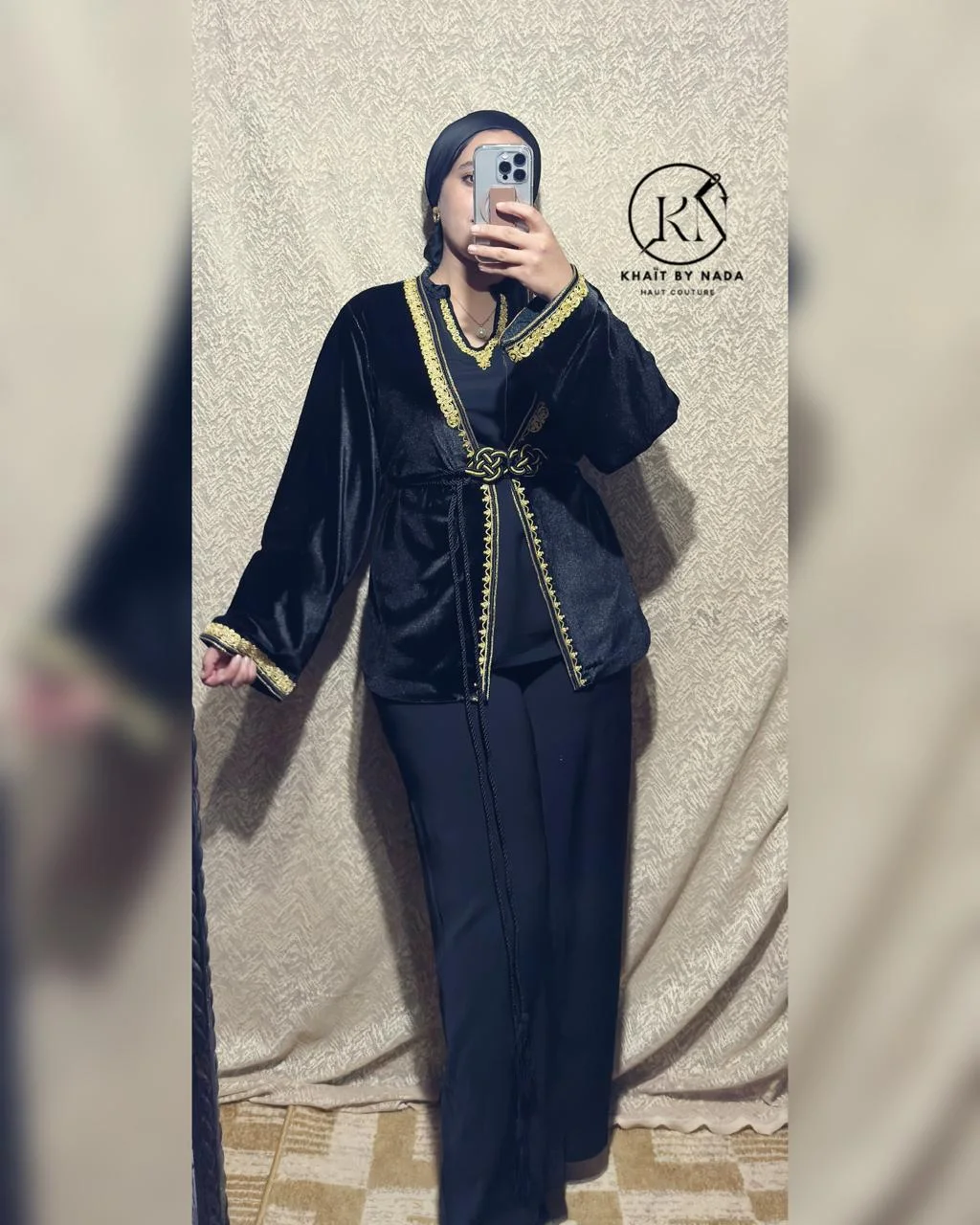 Noir Impérial- Jabadour Moderne avec Kimono – Élégance Marocaine | Khaït