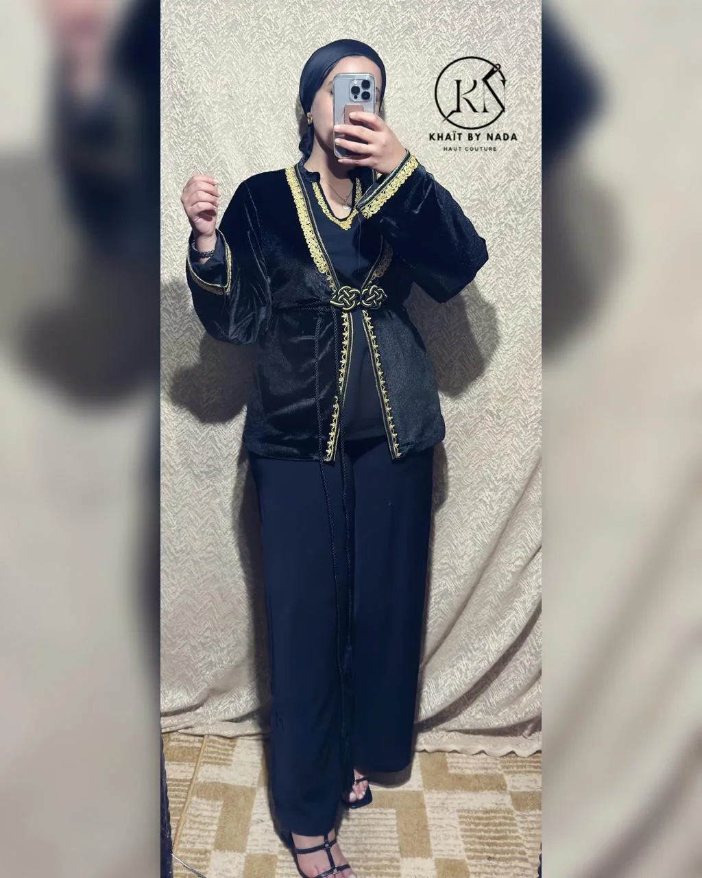 Noir Impérial- Jabadour Moderne avec Kimono – Élégance Marocaine | Khaït