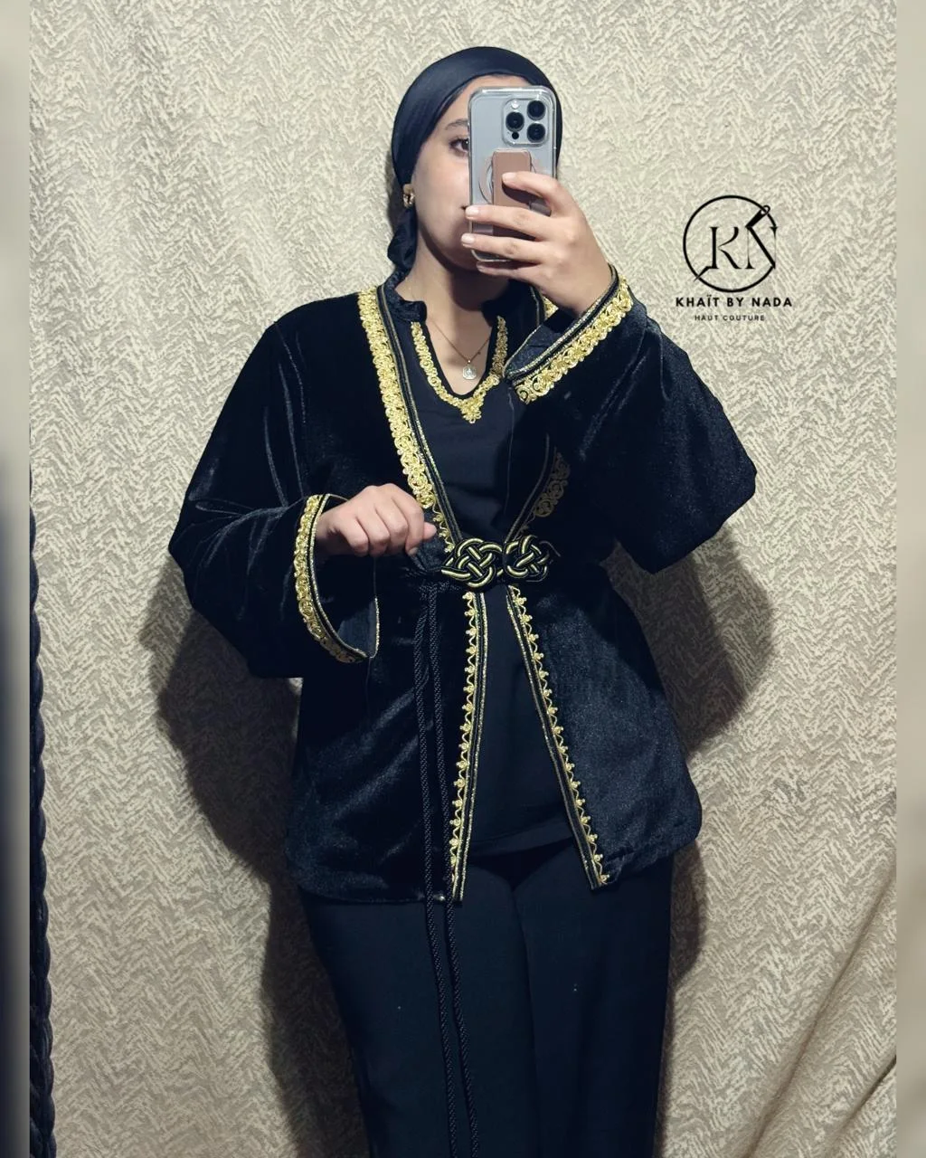 Noir Impérial- Jabadour Moderne avec Kimono – Élégance Marocaine | Khaït