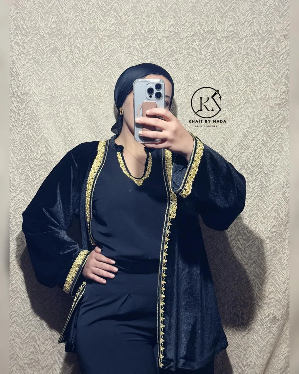 Noir Impérial- Jabadour Moderne avec Kimono – Élégance Marocaine | Khaït