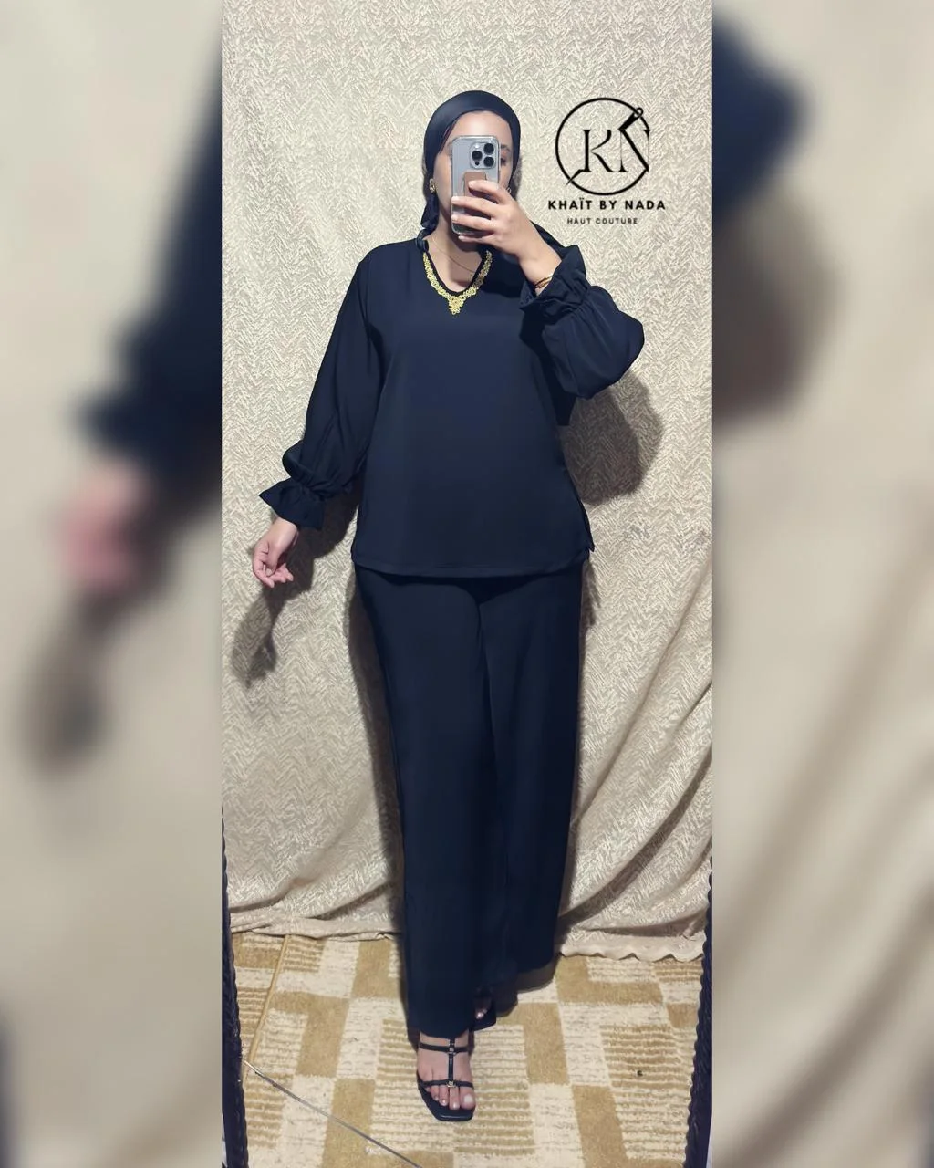 Noir Impérial- Jabadour Moderne avec Kimono – Élégance Marocaine | Khaït