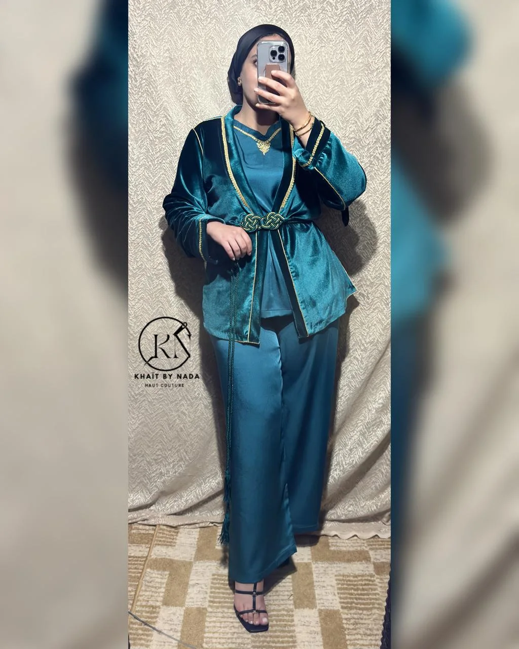 Sultana Émeraude- Jabadour Moderne avec Kimono – Élégance Marocaine | Khaït