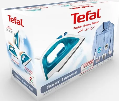 Tefal Fer Vapeur Essential FV1026L0 - 1200W, Anti-calc, Semelle Non-Stick, Bleu