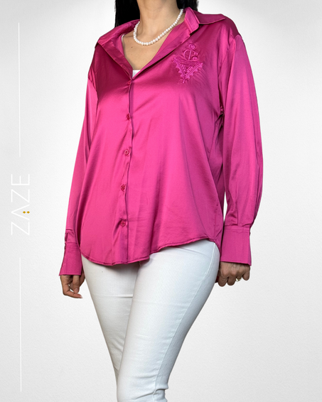 Chemise Fushia en satin de soie