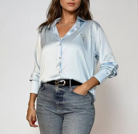 Chemise Bleu Ciel en satin de soie