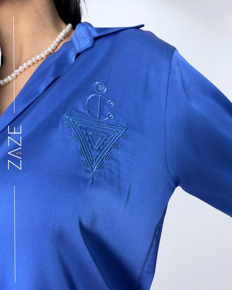 Chemise Bleu en satin de soie