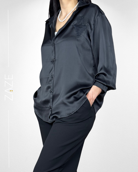 Chemise Noire en satin de soie