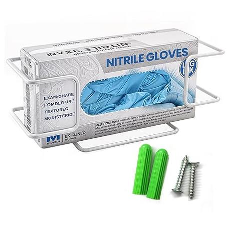 Disposable Glove and Facial Tissue Wire Rack, Dispenser, Wall Mount Design with Mounting Accessories Included, White Durable Metal Organizer Glove Holder for Home, Lab, Office and Food Servic