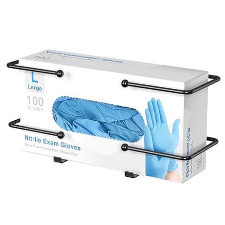 Dispensador de guantes de pared: Soporte negro para guantes y pañuelos desechables. Ideal para laboratorio, cocina, baño y garaje.