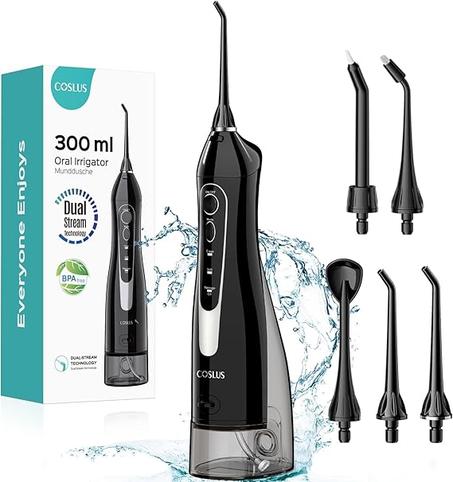 Irrigador bucal portátil inalámbrico COSLUS Water Flosser, 300 ml, recargable, para viajes, IPX7, resistente al agua, para limpieza dental C20