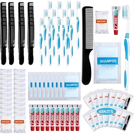 Kit de higiene personal de 48 piezas, artículos básicos de aseo personal, suministros para personas sin hogar, a granel para mujeres, hombres