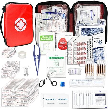 Kit de primeros auxilios para viaje, coche y hogar, 300 piezas, kit de supervivencia para exteriores y aventuras, pequeño, portátil, rojo, para emergencias, oficina, senderismo, camping, nego