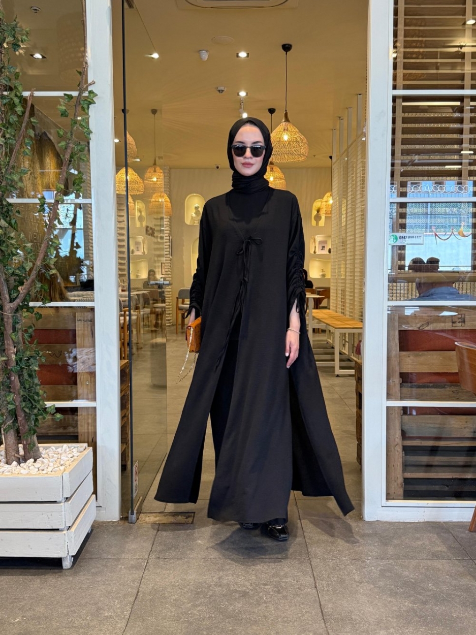 ENSEMBLE 'BELLA ' ABAYA PLUS PANTALON CARRE EN CREPE