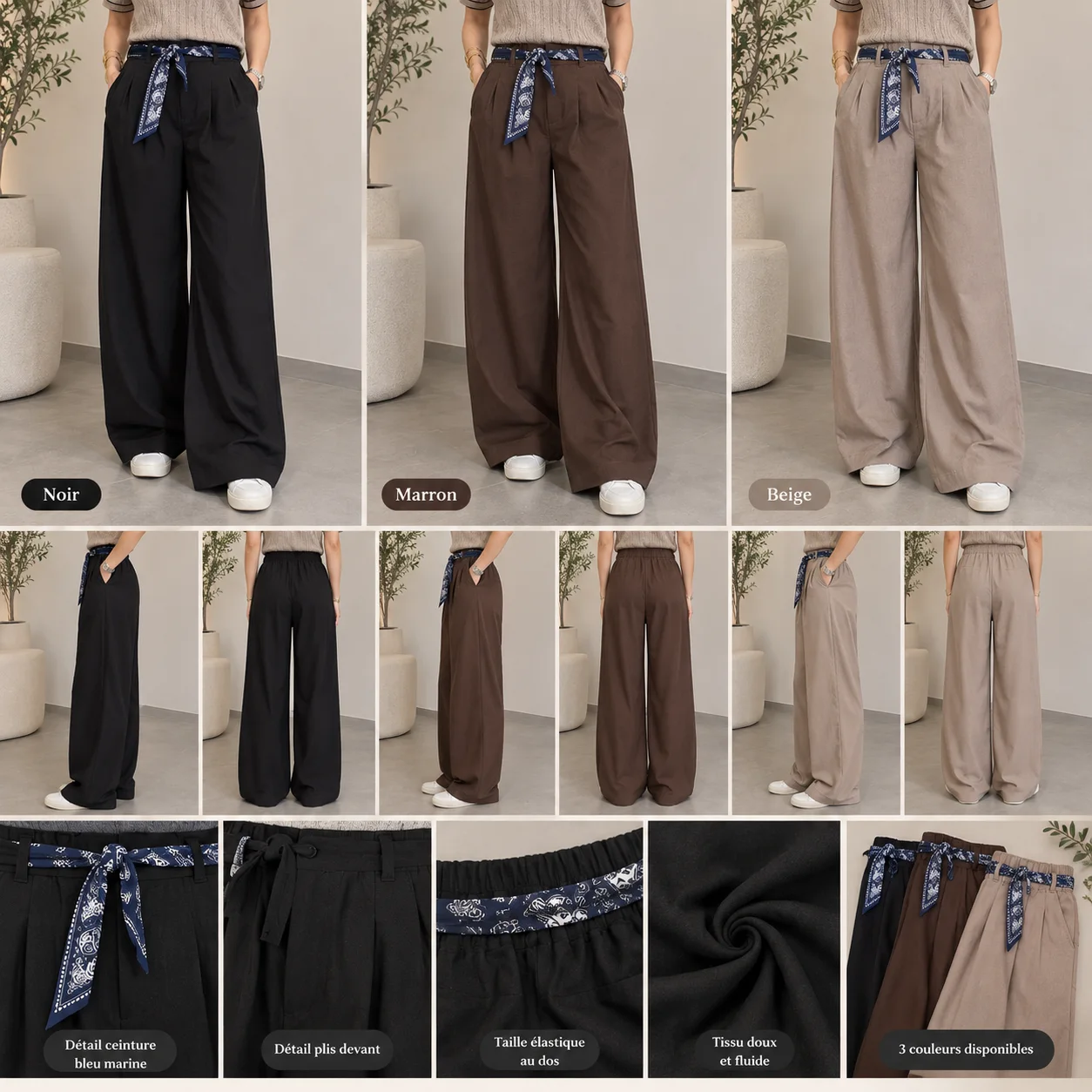 Pantalon Wide Leg avec Ceinture Bandana