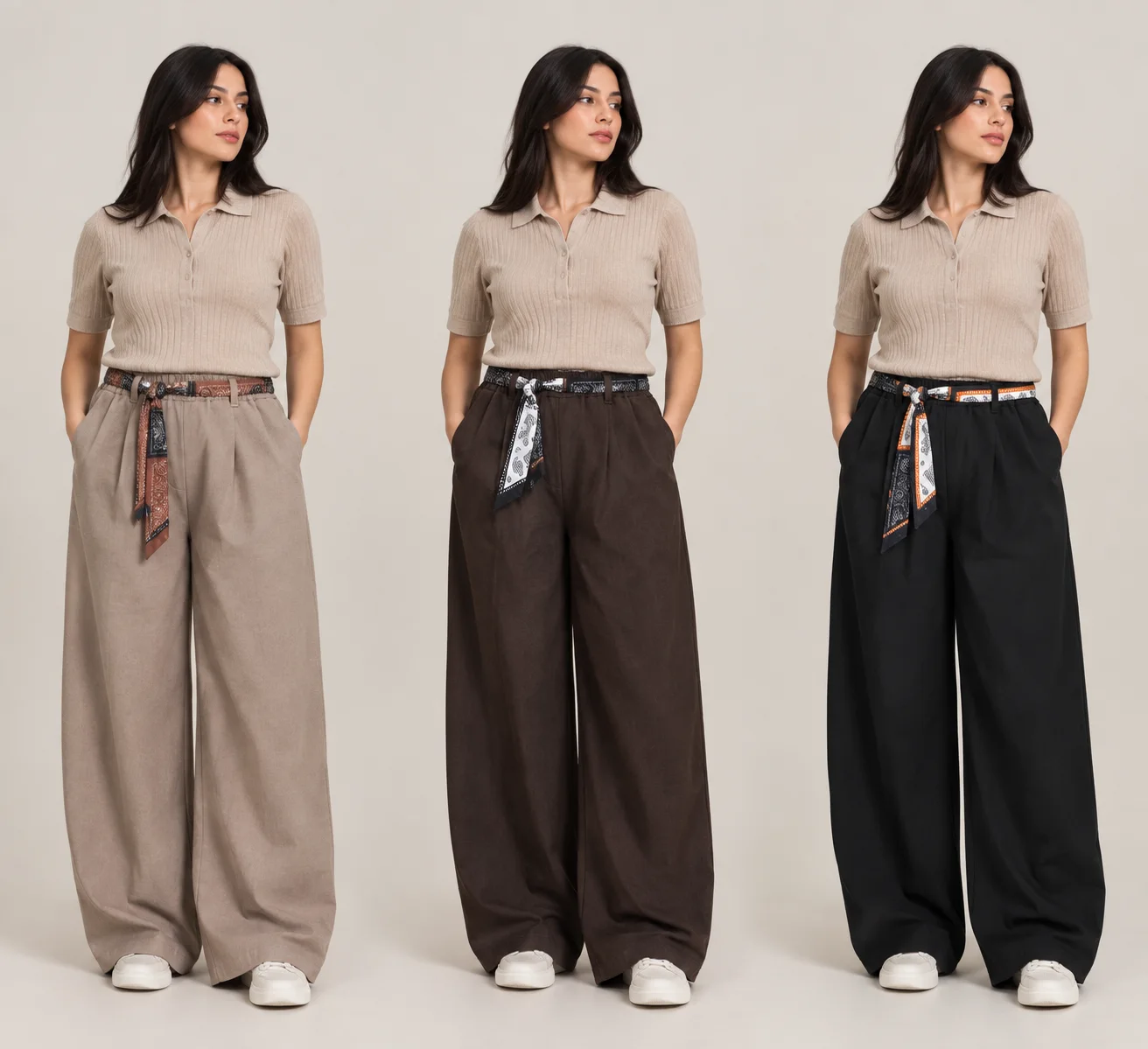 Pantalon Wide Leg avec Ceinture Bandana