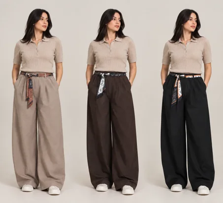 Pantalon Wide Leg avec Ceinture Bandana