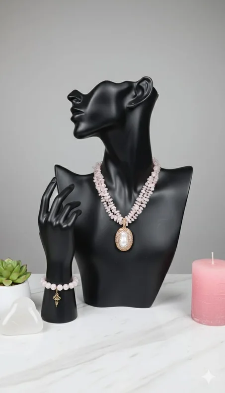 طقم روز كوارتز مع لؤلؤ