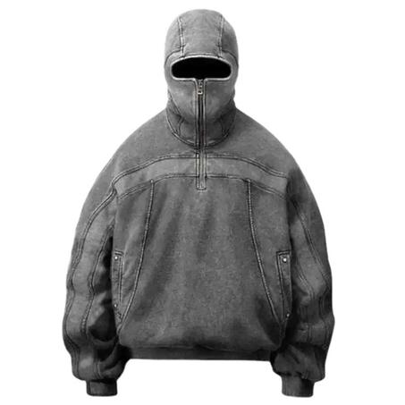 460 GSM Heavyweight Balaclava Zip up Hoodie Men Custom Design Streetwear Men Oversized Balaclava Hoodie