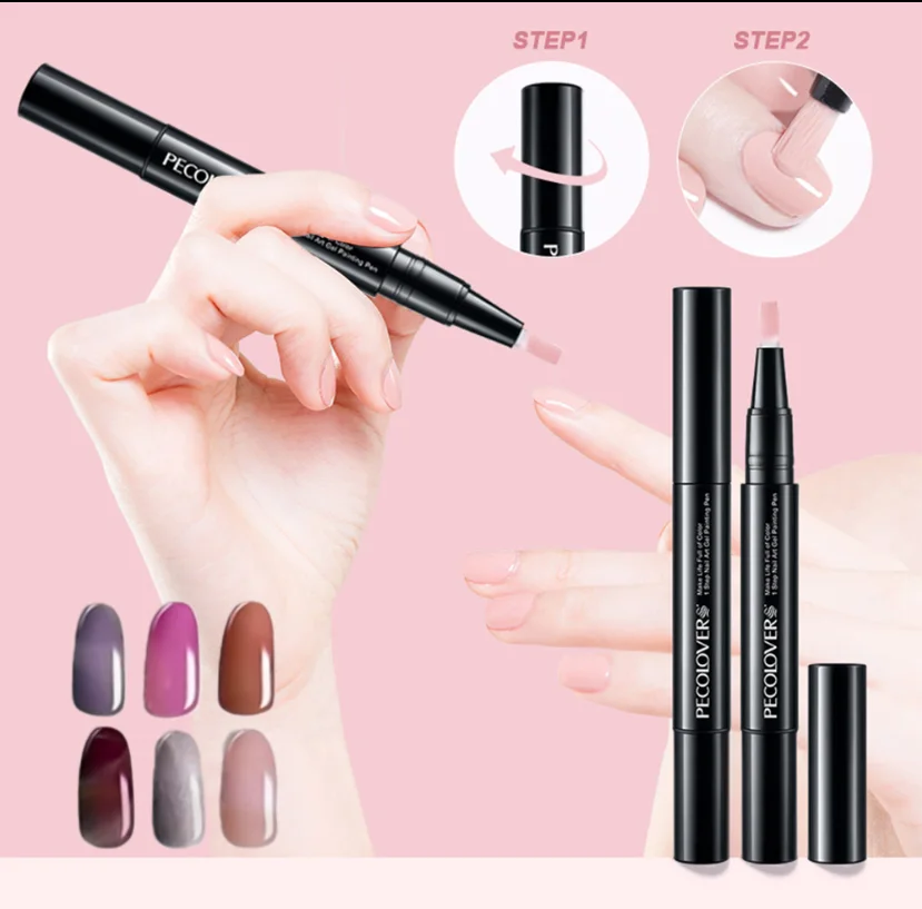 6 قطع من اقلام طلاء الاظافر جل 3 في 1  يدوم طويلا للنساء والفتيات