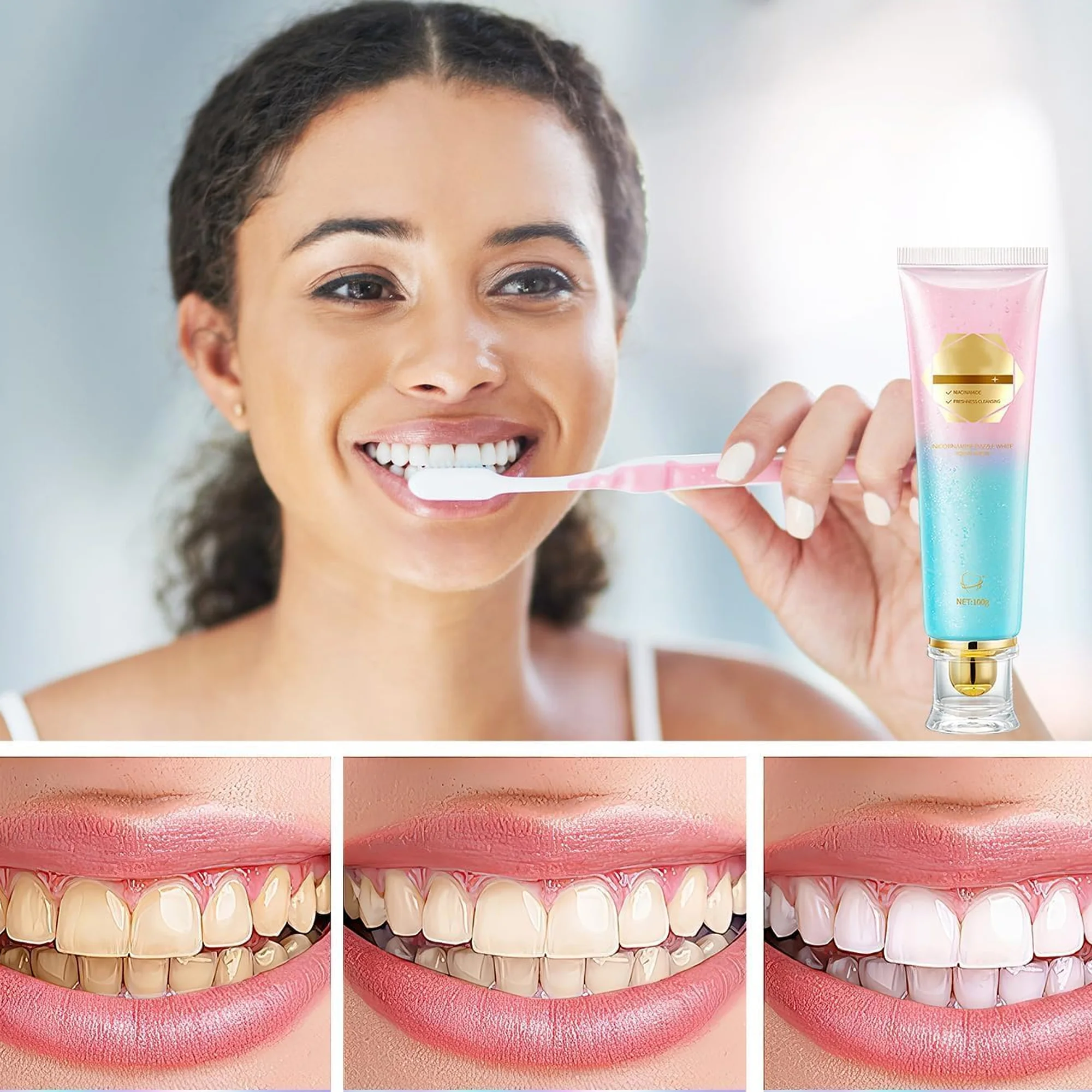 معجون أسنان مبيض بالنياسيناميد يزيل بقع الأسنان