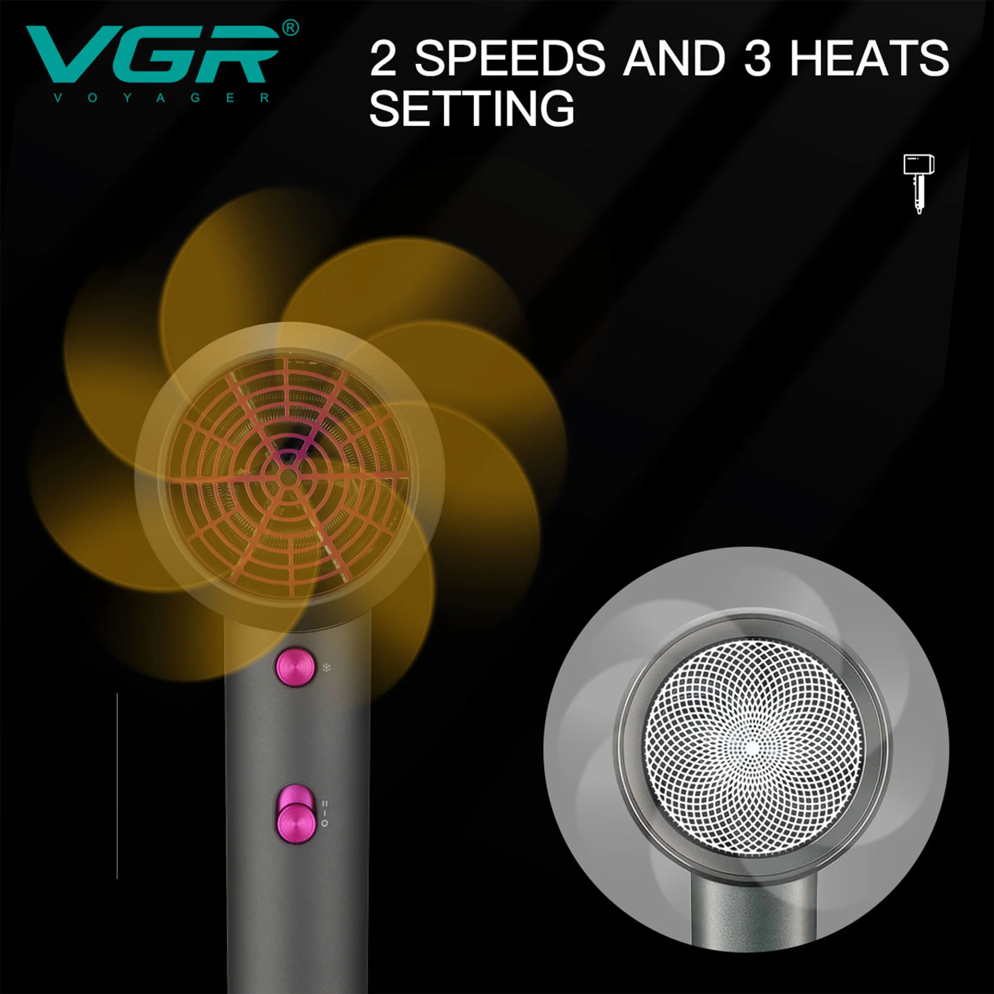 1 X 3 مجفف الشعر الاحترافي VGR V-400, 2000 واط,