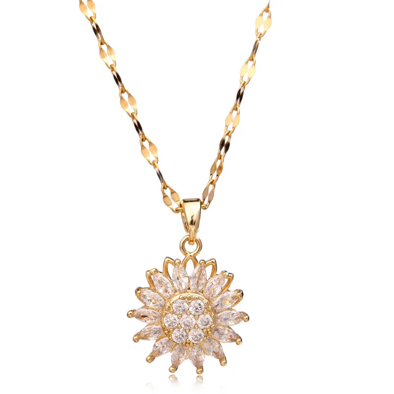 Colliers Tournesol pour Femme, Double Couche, Rotatif, Acier Inoxydable, JoChoker, Bijoux, Accessoires